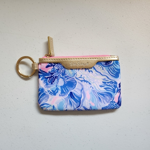 Lily Pulitzer Blue ID Case Wallet Keychain Gift Travel Card Pouch - Picture 2 of 6